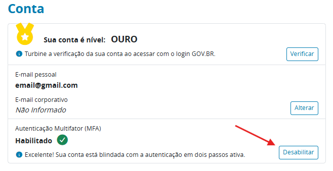 "Status MFA Habilitado"