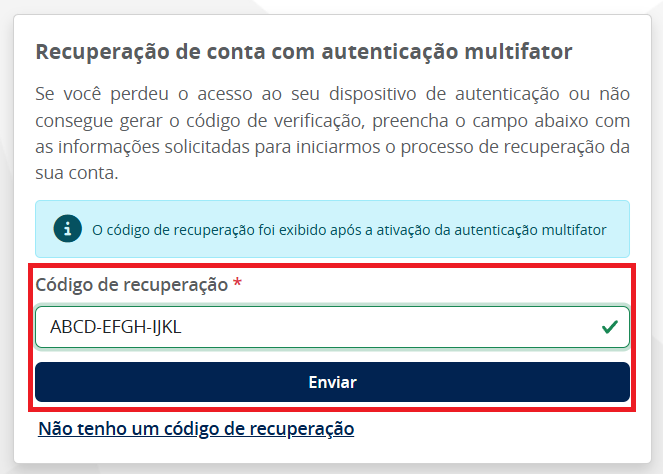Remove mfa com código de recuperação