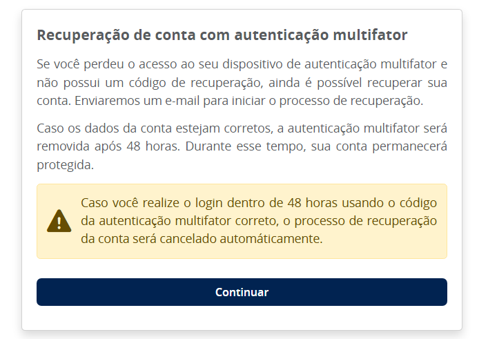 Inicia remoção de mfa com e-mail