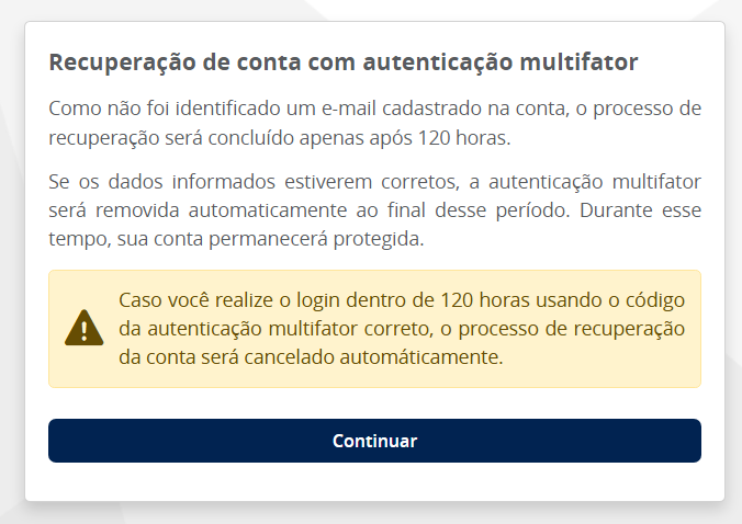 Inicia remoção de mfa sem e-mail