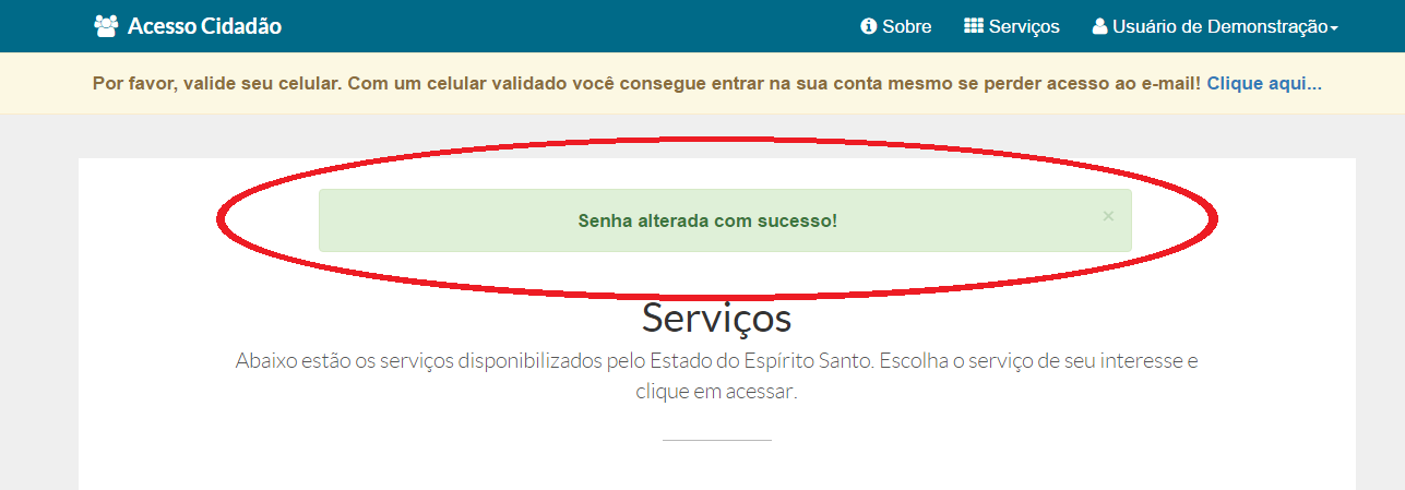 &quot;Senha alterada&quot;