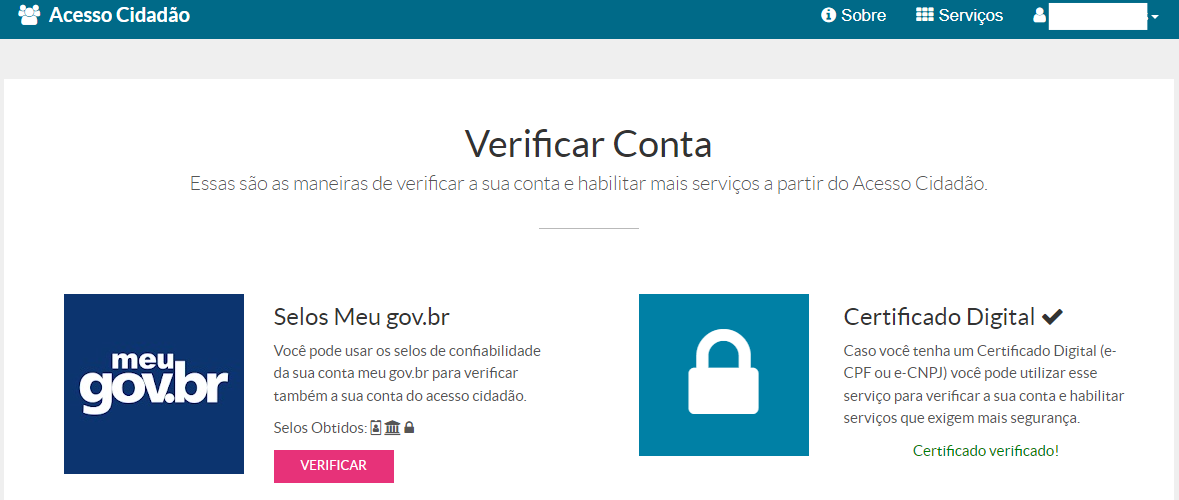 &quot;Tela opções de verificação&quot;